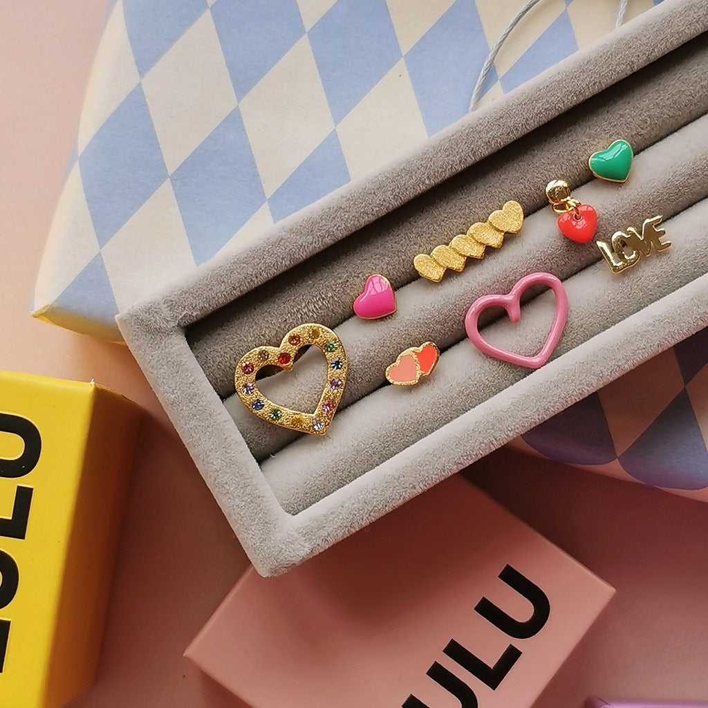 LULU Copenhagen 2Hearts earring 1 pcs gold plated Ear stud, 1 pcs Burnt Coral-Orange Coral