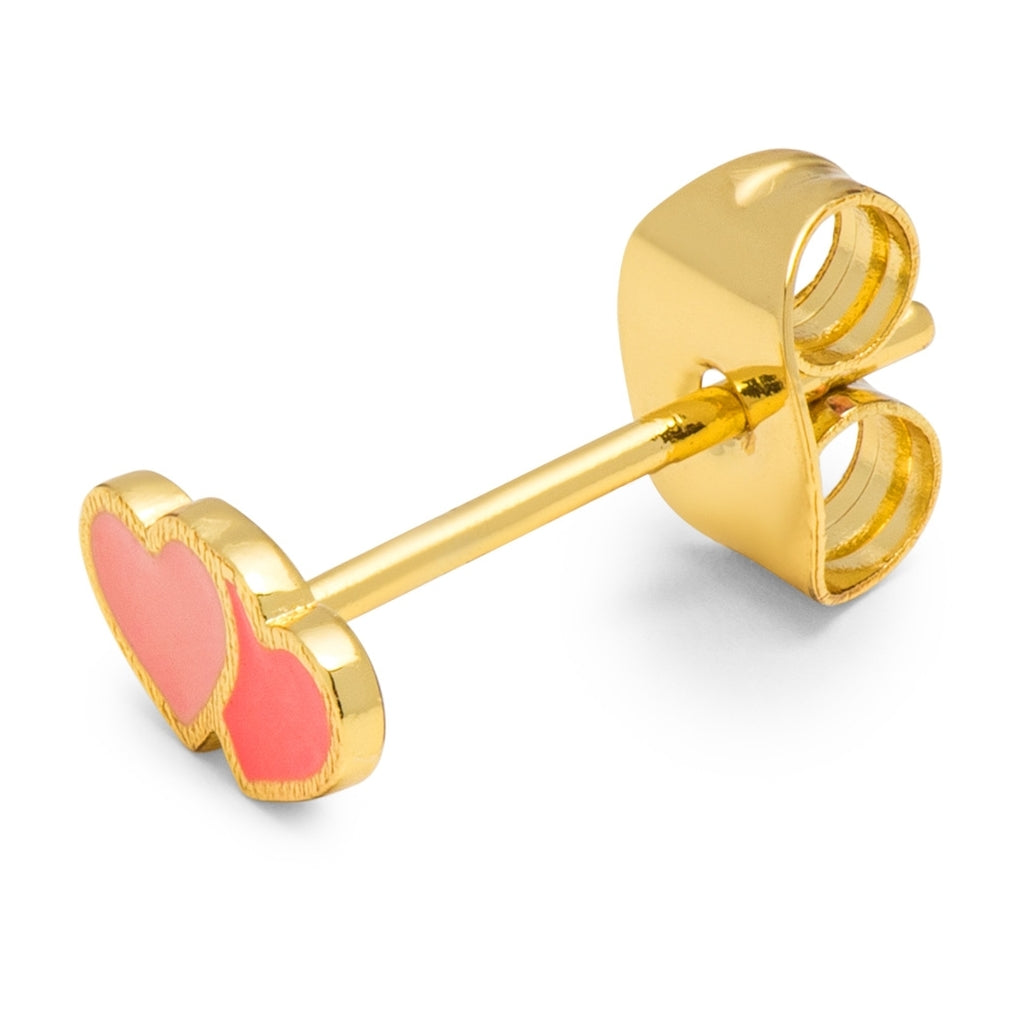 LULU Copenhagen 2Hearts earring 1 pcs gold plated Ear stud, 1 pcs Burnt Coral-Orange Coral