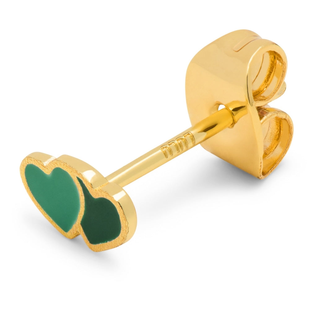 LULU Copenhagen 2Hearts earring 1 pcs gold plated Ear stud, 1 pcs Green/Light Green
