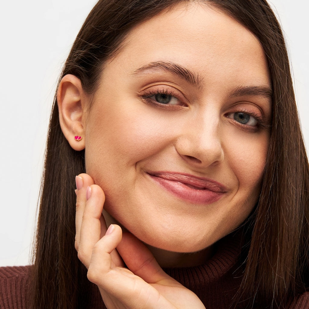 LULU Copenhagen 2Hearts earring 1 pcs gold plated Ear stud, 1 pcs Plum