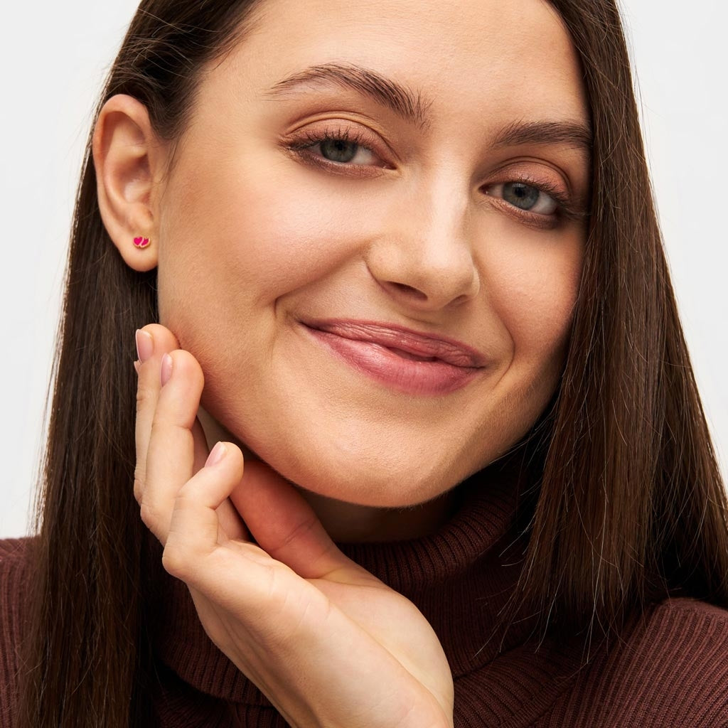 LULU Copenhagen 2Hearts earring 1 pcs gold plated Ear stud, 1 pcs Plum