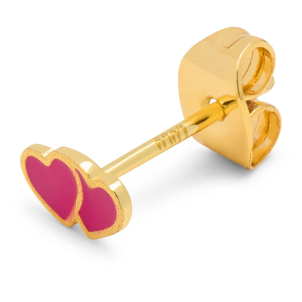 LULU Copenhagen 2Hearts earring 1 pcs gold plated Ear stud, 1 pcs Plum