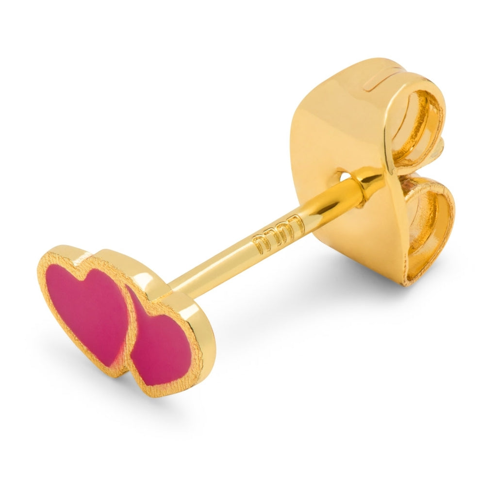 LULU Copenhagen 2Hearts earring 1 pcs gold plated Ear stud, 1 pcs Plum