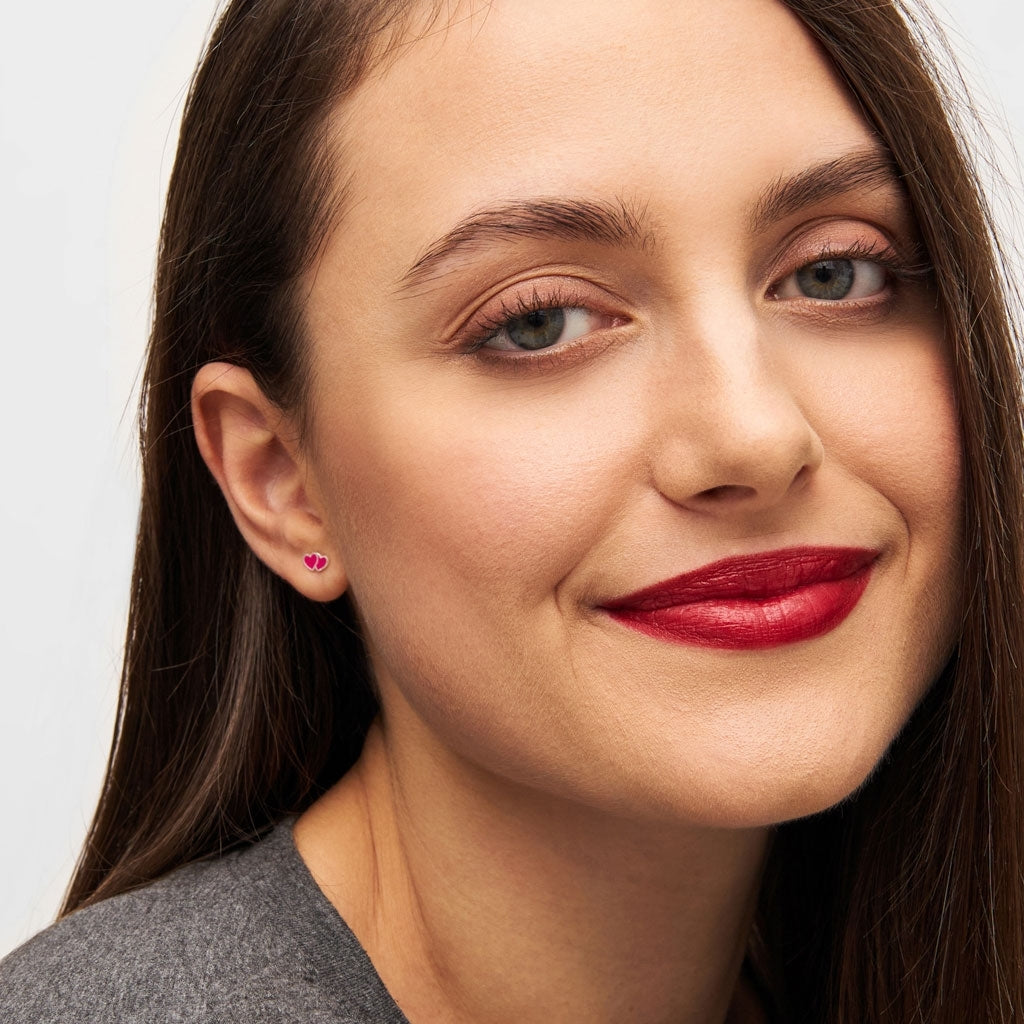 LULU Copenhagen 2Hearts earring 1 pcs silver plated Ear stud, 1 pcs Plum