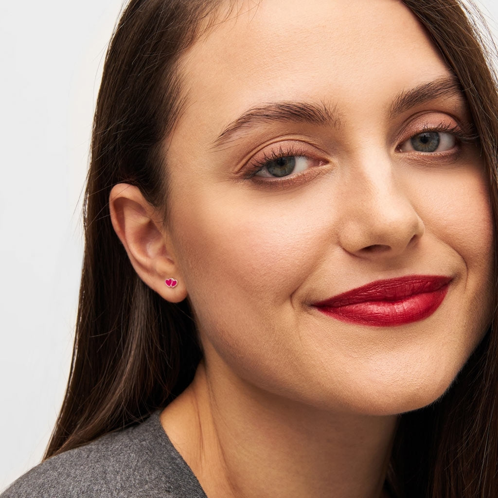 LULU Copenhagen 2Hearts earring 1 pcs silver plated Ear stud, 1 pcs Plum