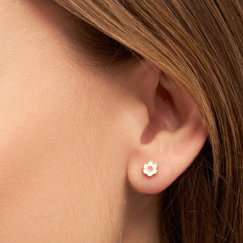 LULU Copenhagen Anemone earring 1 pcs gold plated Ear stud, 1 pcs Orange/Coral - White