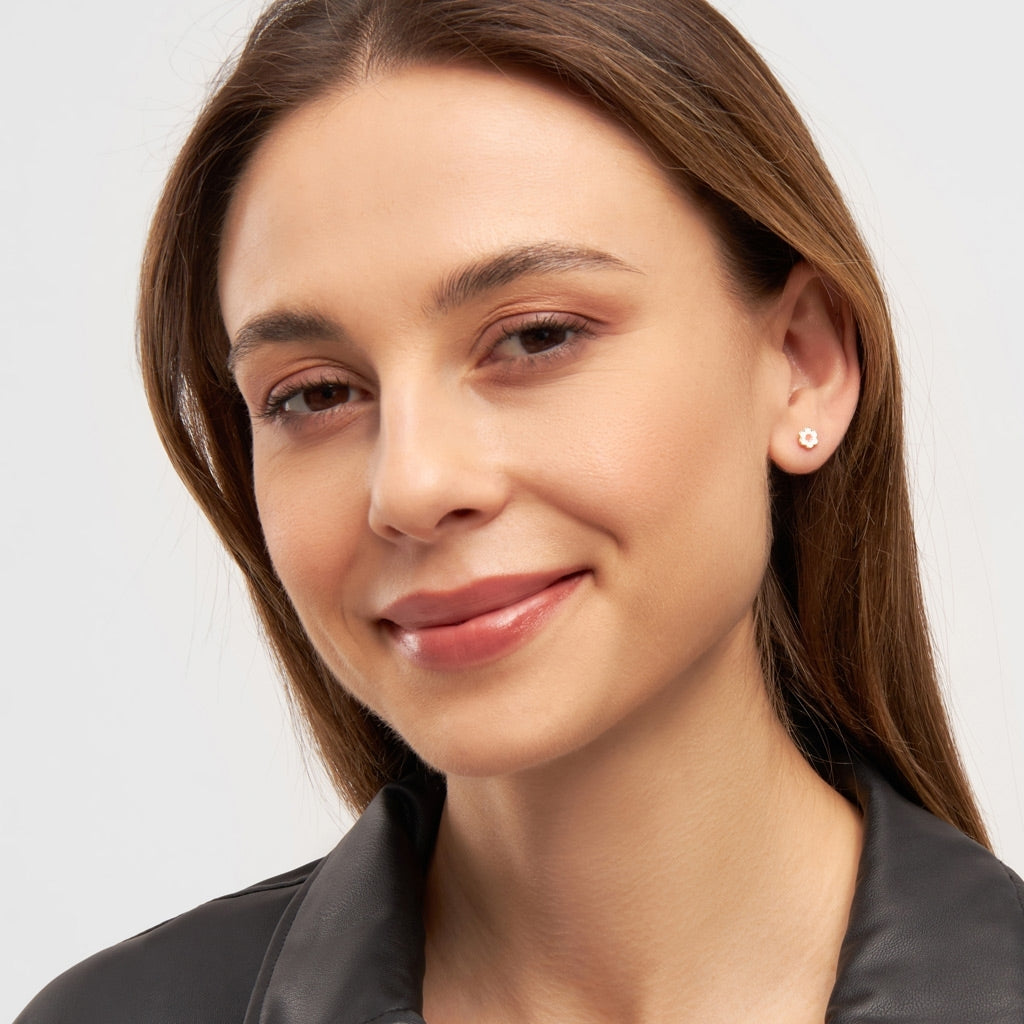 LULU Copenhagen Anemone earring 1 pcs gold plated Ear stud, 1 pcs Orange/Coral - White