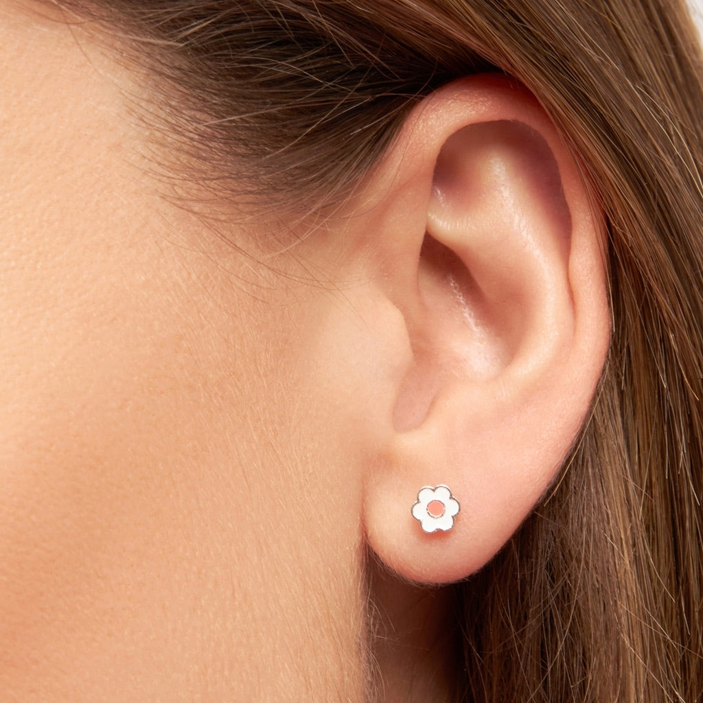 LULU Copenhagen Anemone earring 1 pcs silver plated Ear stud, 1 pcs Orange/Coral - White