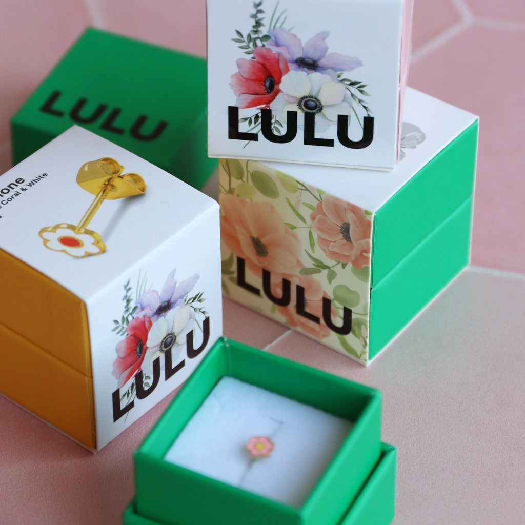 LULU Copenhagen Anemone earring 1 pcs gold plated Ear stud, 1 pcs Orange/Coral - White