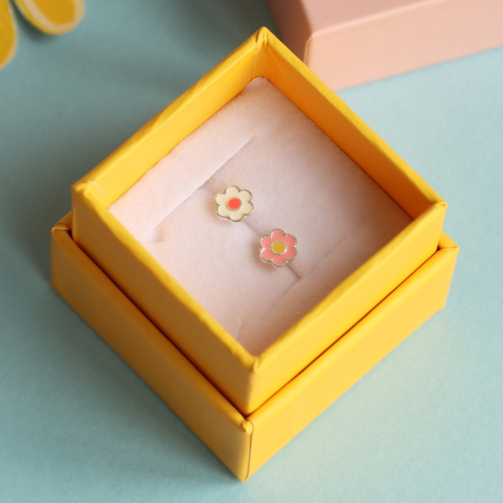 LULU Copenhagen Anemone earring 1 pcs silver plated Ear stud, 1 pcs Yellow-Pink