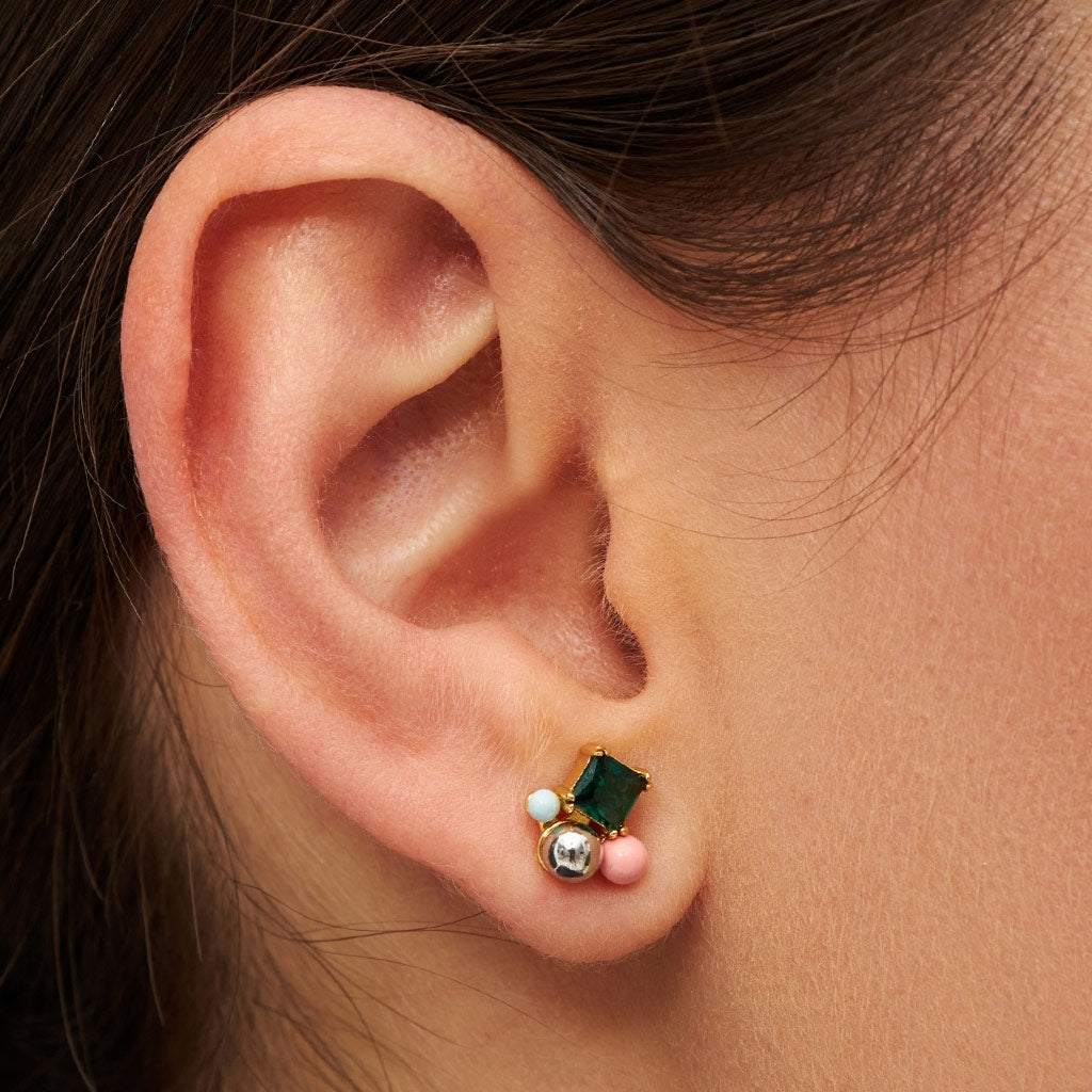 LULU Copenhagen Bouquet Green Bling earring 1 pcs Ear stud, 1 pcs Gold plated