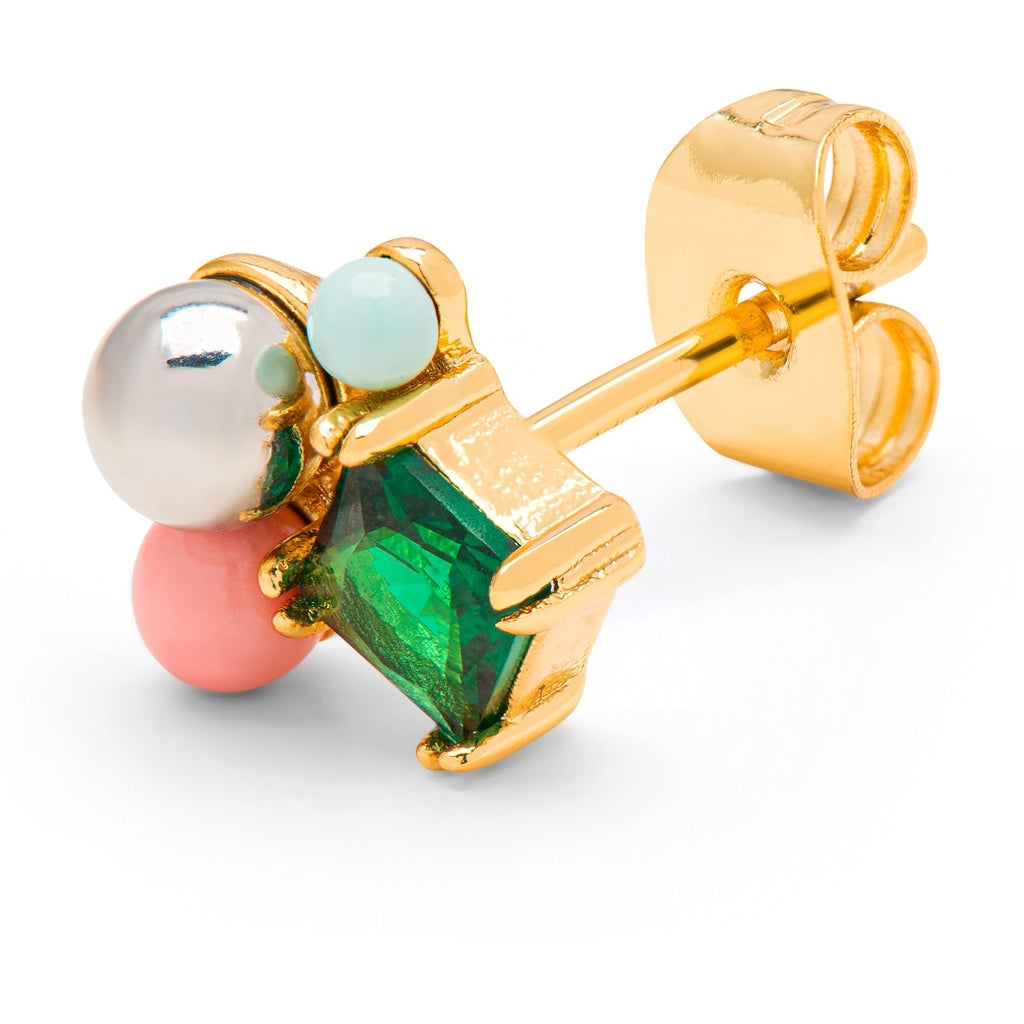 LULU Copenhagen Bouquet Green Bling earring 1 pcs Ear stud, 1 pcs Gold plated