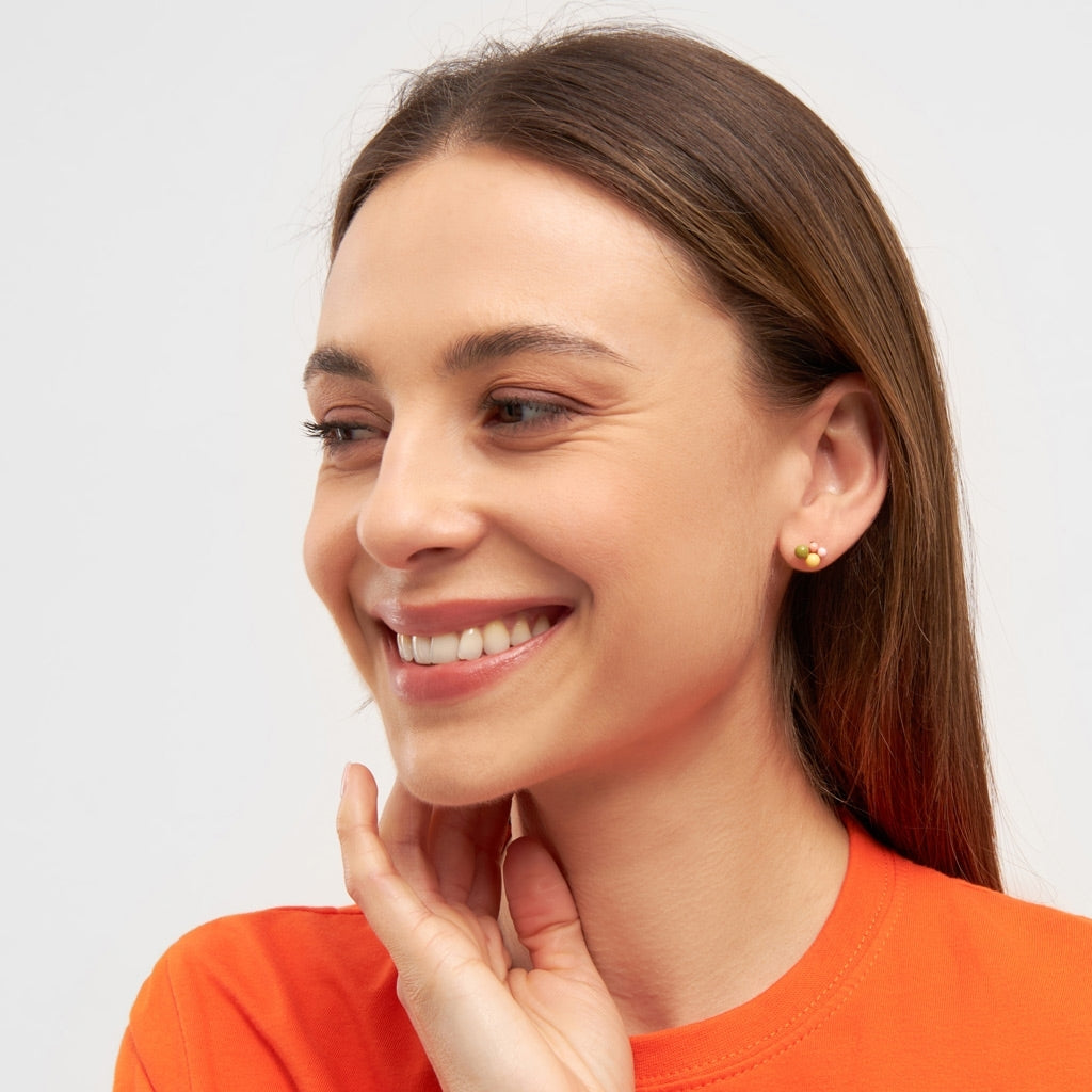 LULU Copenhagen Bouquet Green Yellow earring 1 pcs Ear stud, 1 pcs Gold plated