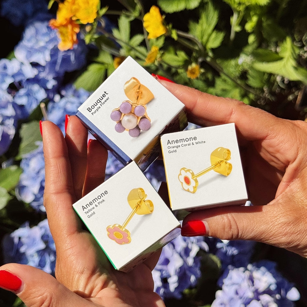 LULU Copenhagen Bouquet Purple Flower earring 1 pcs Ear stud, 1 pcs Gold plated