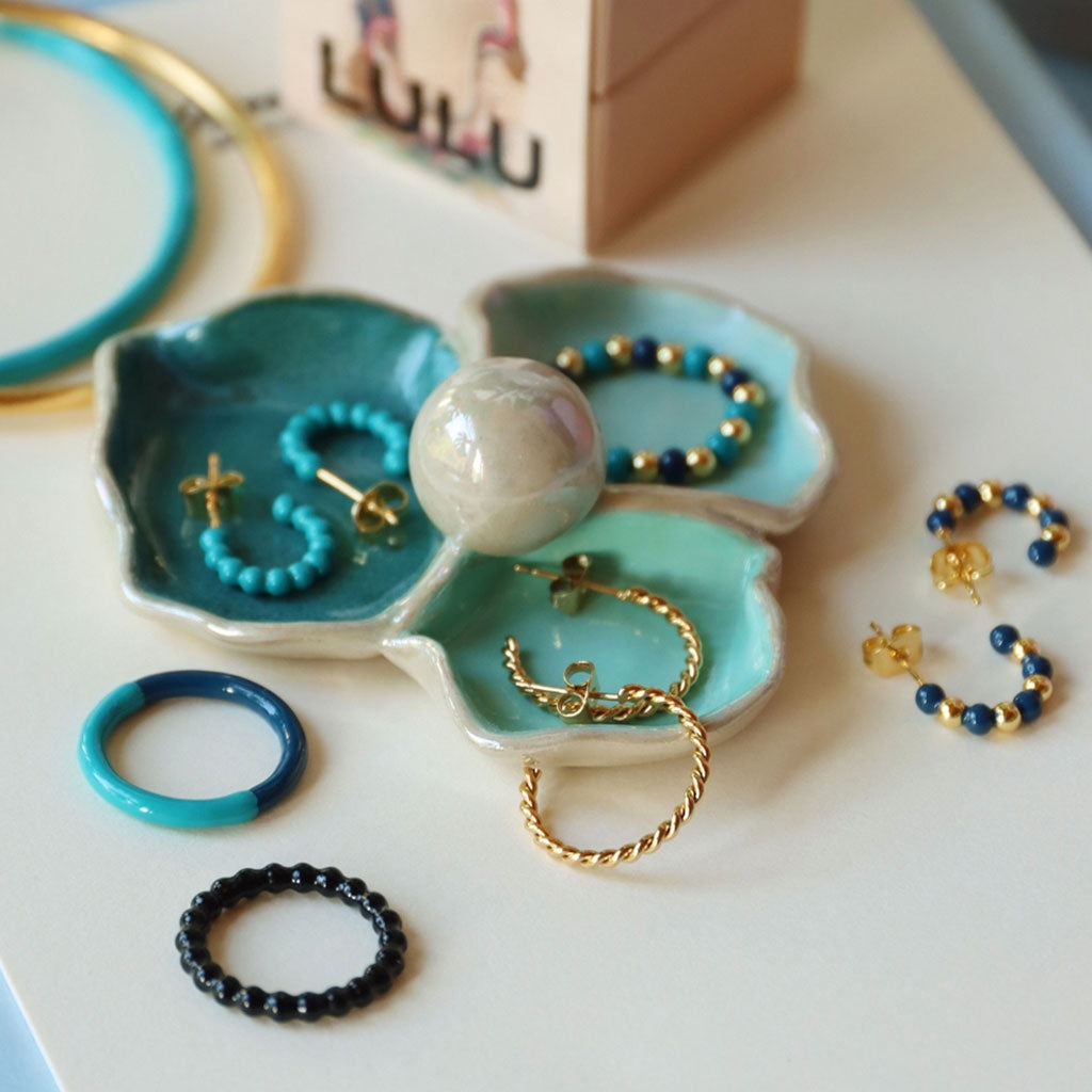 LULU Copenhagen Color Ball Beads Hoops Pair Hoops Gold Plated/Retro Dark Blue
