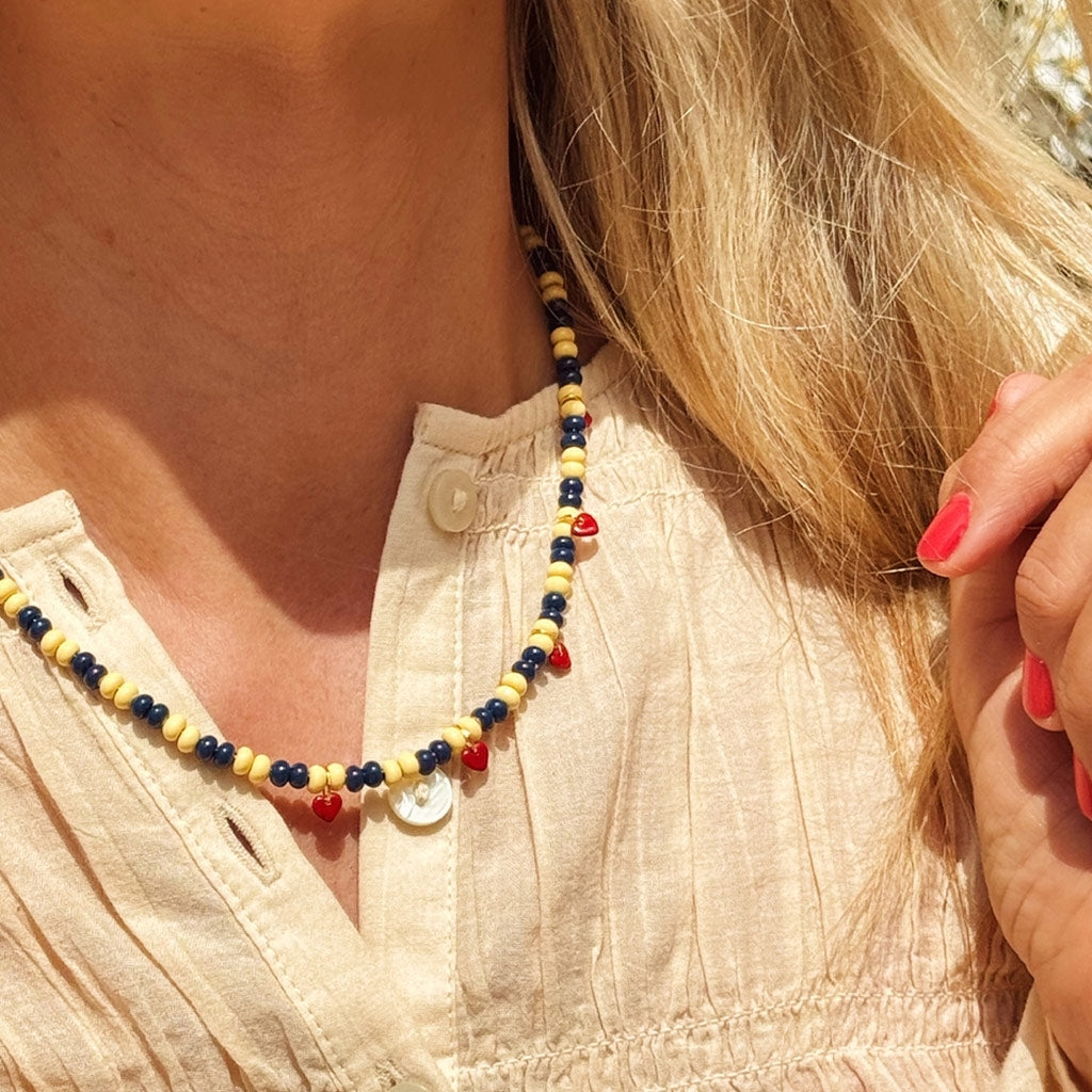 LULU Copenhagen Color Ball Heart Necklace Necklaces Soft Yellow/Retro Dark Blue