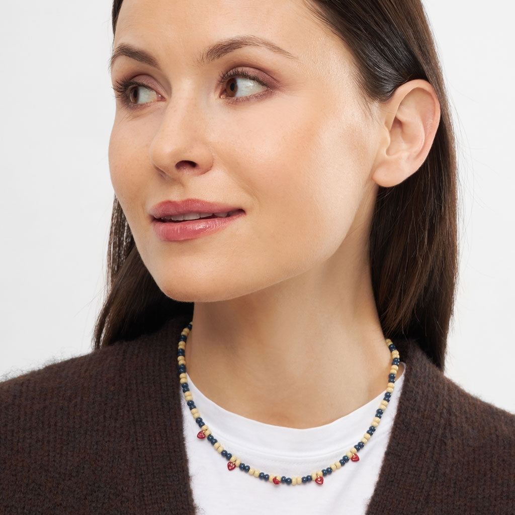 LULU Copenhagen Color Ball Heart Necklace Necklaces Soft Yellow/Retro Dark Blue