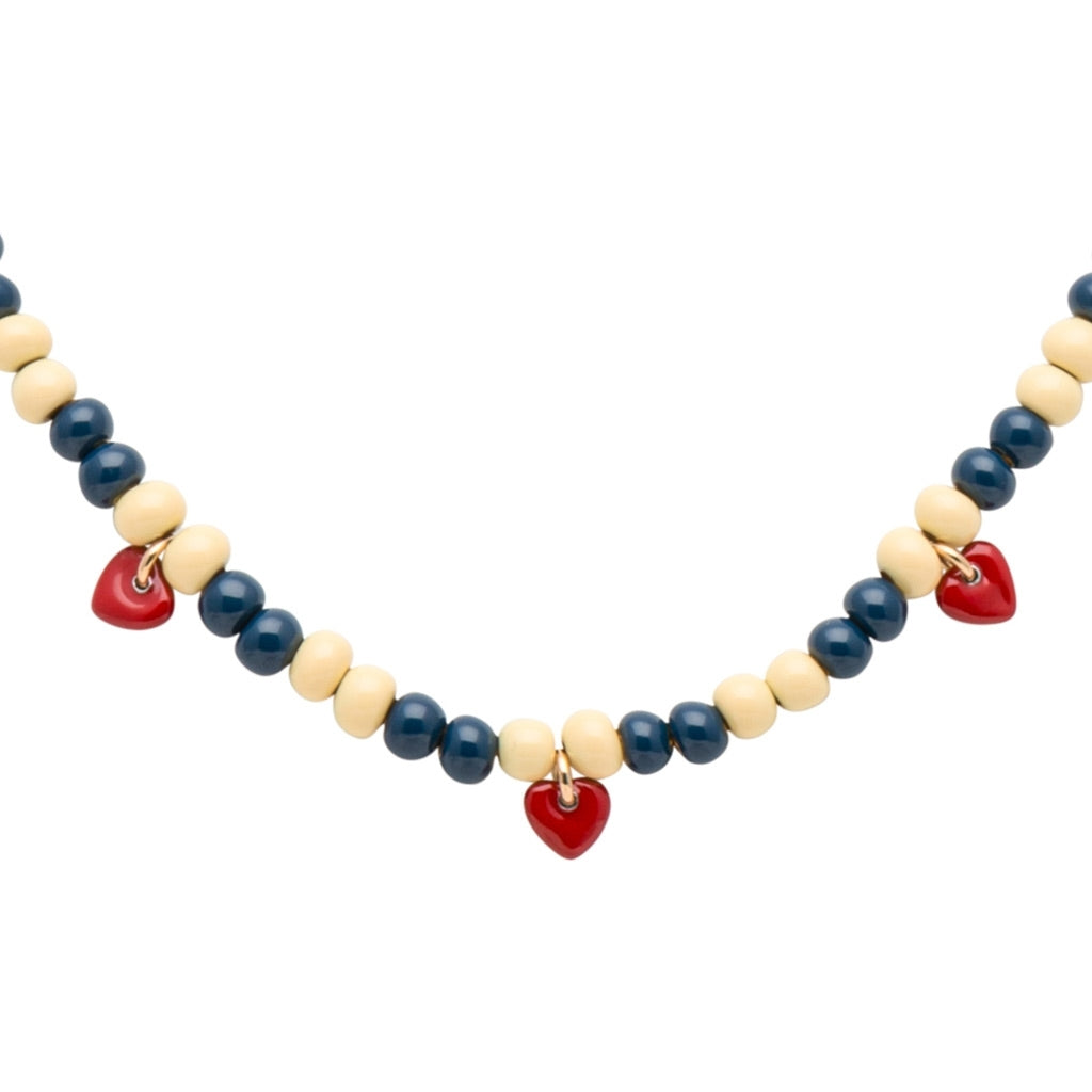LULU Copenhagen Color Ball Heart Necklace Necklaces Soft Yellow/Retro Dark Blue