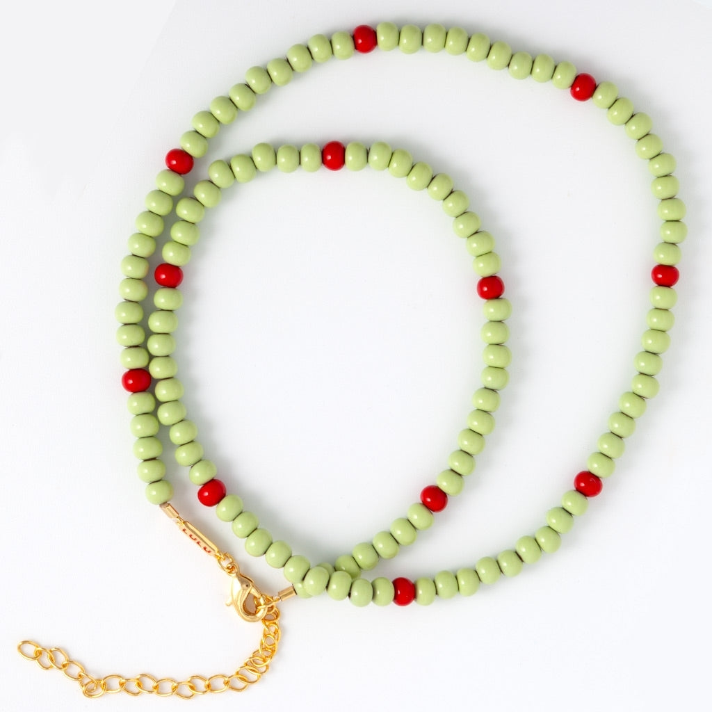 LULU Copenhagen Color Ball Necklace Short Necklaces Silk Light Green/Passion Red