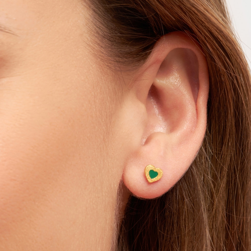 LULU Copenhagen Color Heart earring 1 pcs gold plated Ear stud, 1 pcs Green