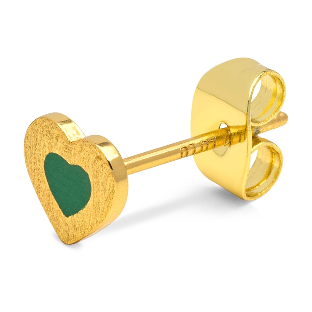LULU Copenhagen Color Heart earring 1 pcs gold plated Ear stud, 1 pcs Green