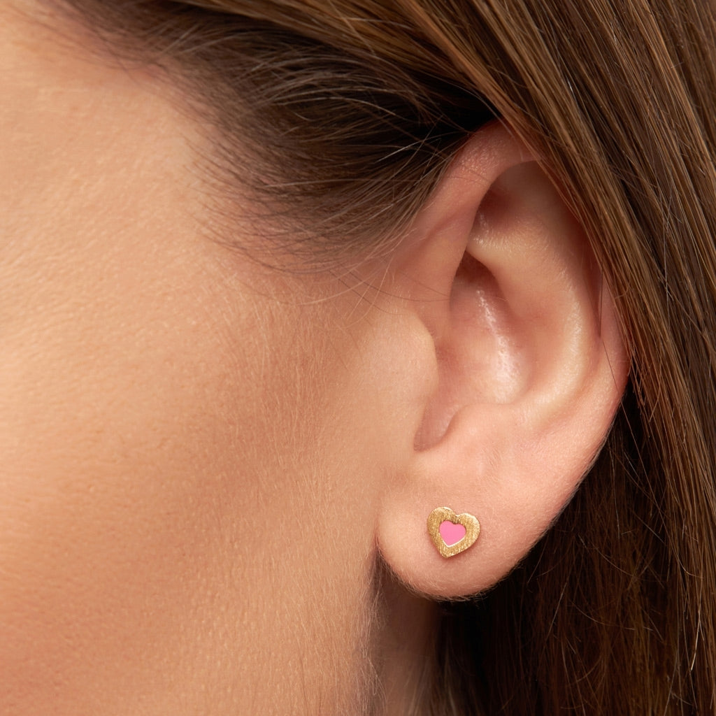 LULU Copenhagen Color Heart earring 1 pcs gold plated Ear stud, 1 pcs Pink