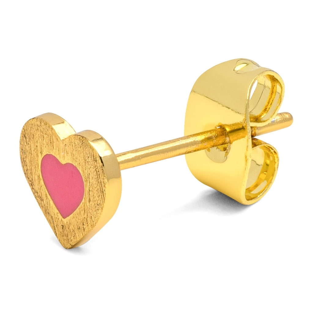 LULU Copenhagen Color Heart earring 1 pcs gold plated Ear stud, 1 pcs Pink