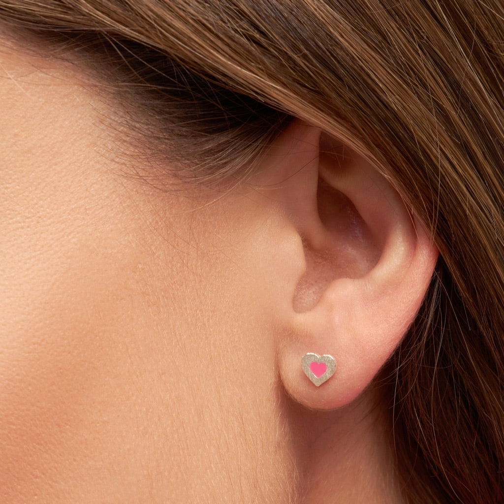 LULU Copenhagen Color Heart earring 1 pcs silver plated Ear stud, 1 pcs Pink