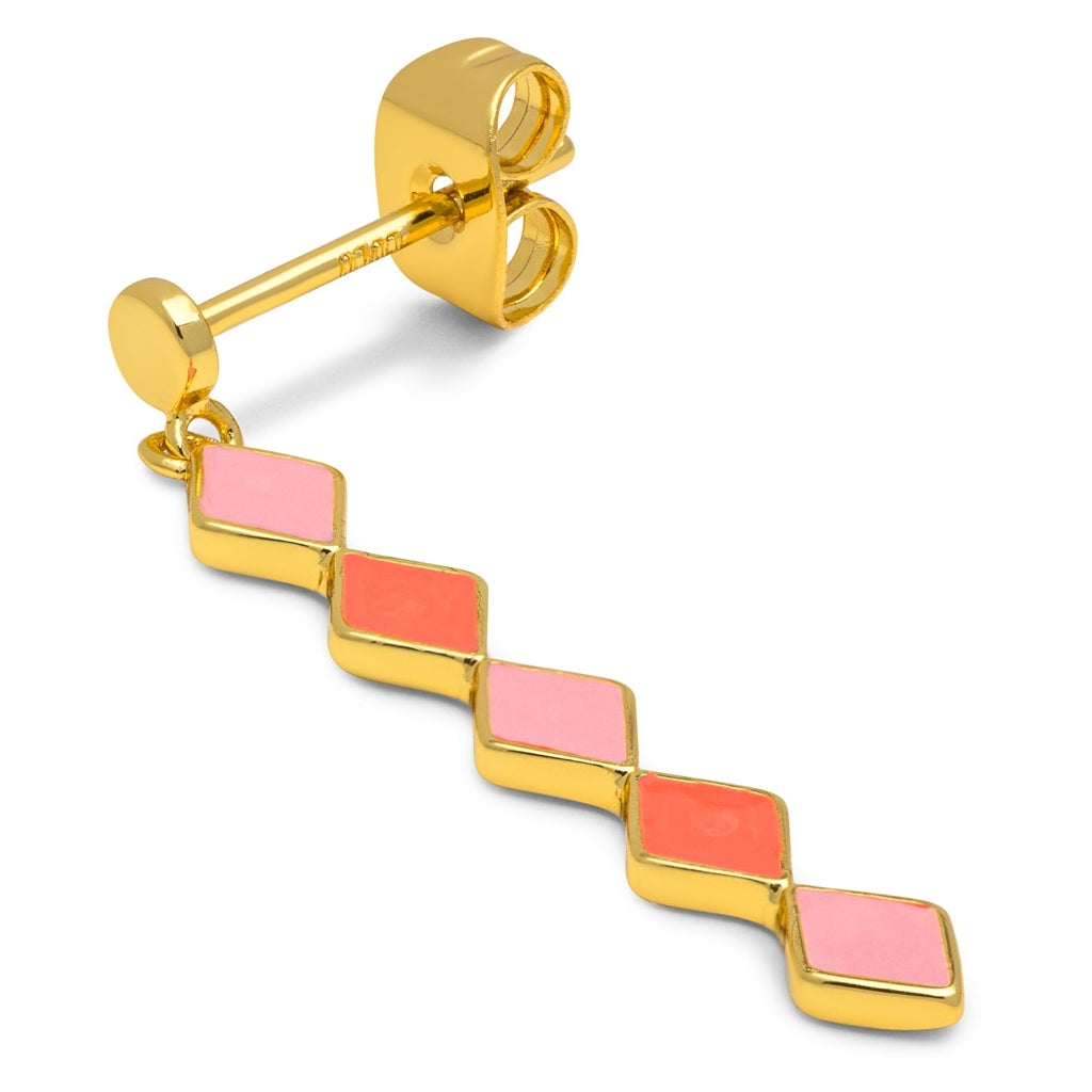 LULU Copenhagen Confetti Long earring 1 pcs gold plated Ear stud, 1 pcs Orange Coral - Light Pink