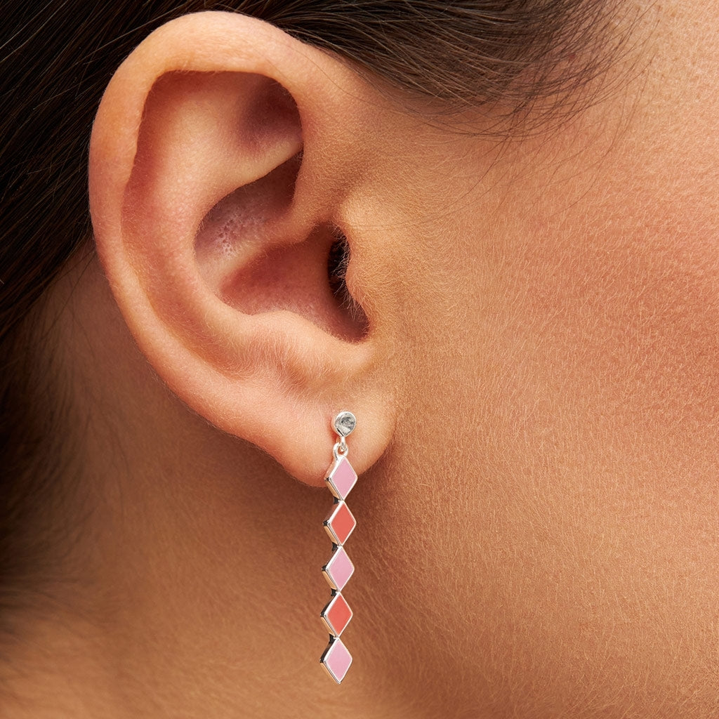 LULU Copenhagen Confetti Long earring 1 pcs silver plated Ear stud, 1 pcs Orange Coral - Light Pink