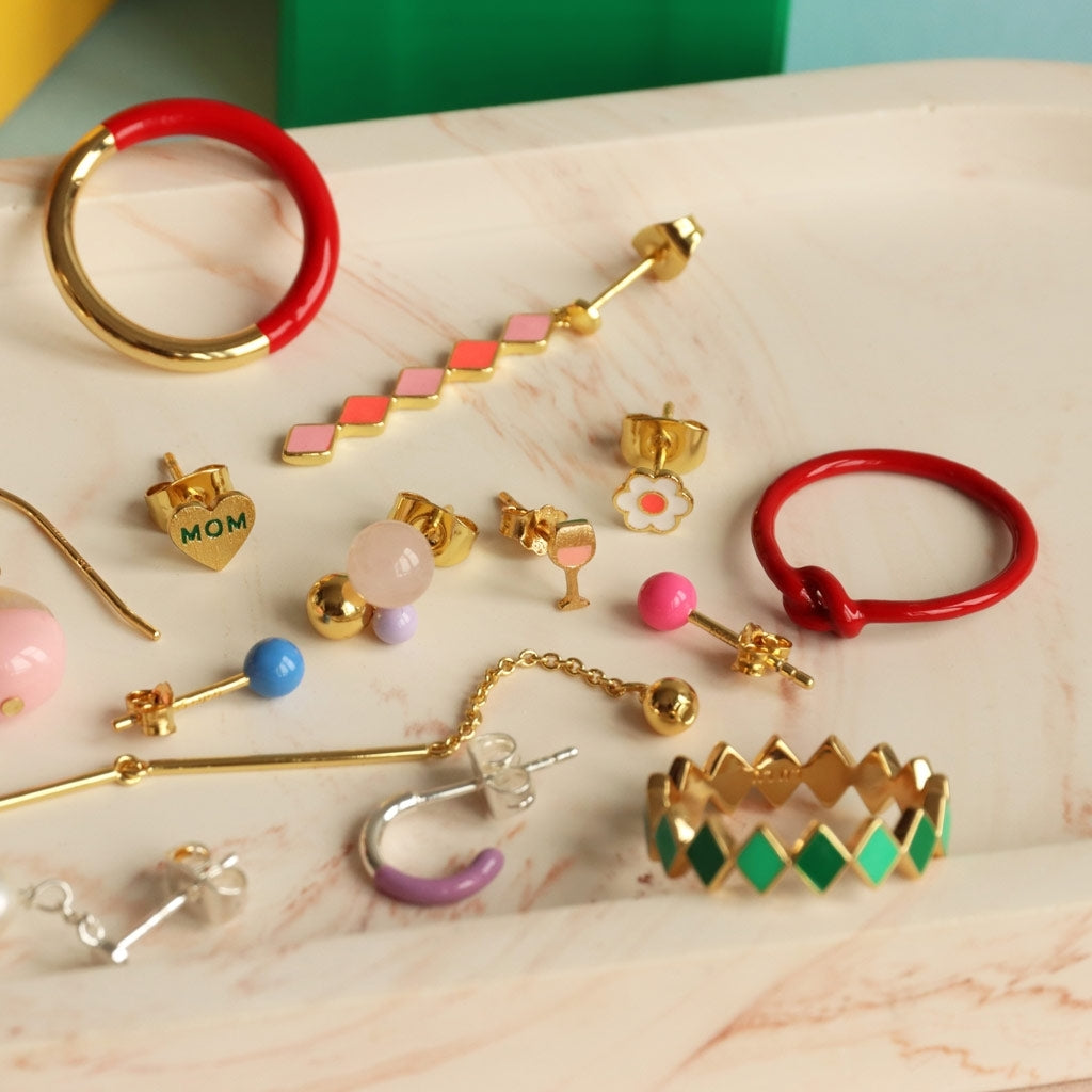 LULU Copenhagen Confetti Long earring 1 pcs gold plated Ear stud, 1 pcs Orange Coral - Light Pink