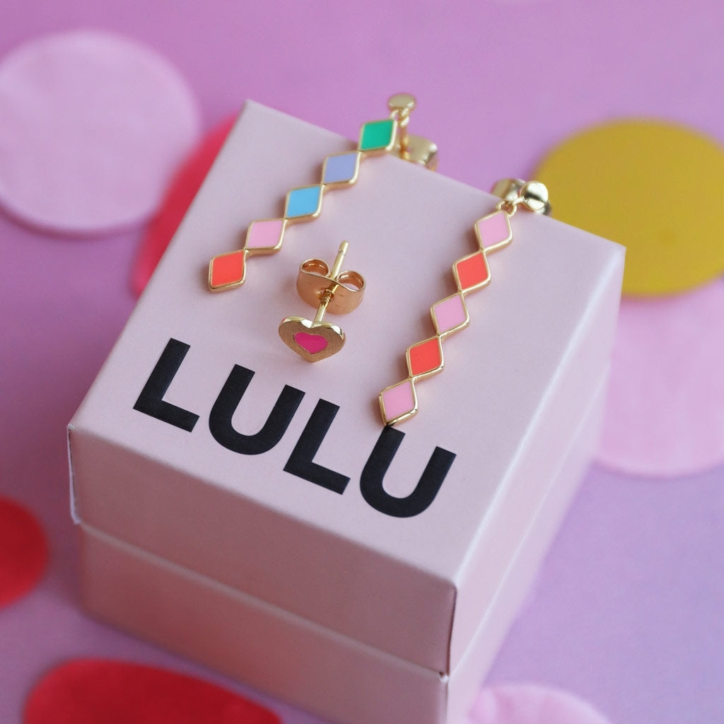 LULU Copenhagen Confetti Long earring 1 pcs silver plated Ear stud, 1 pcs Orange Coral - Light Pink