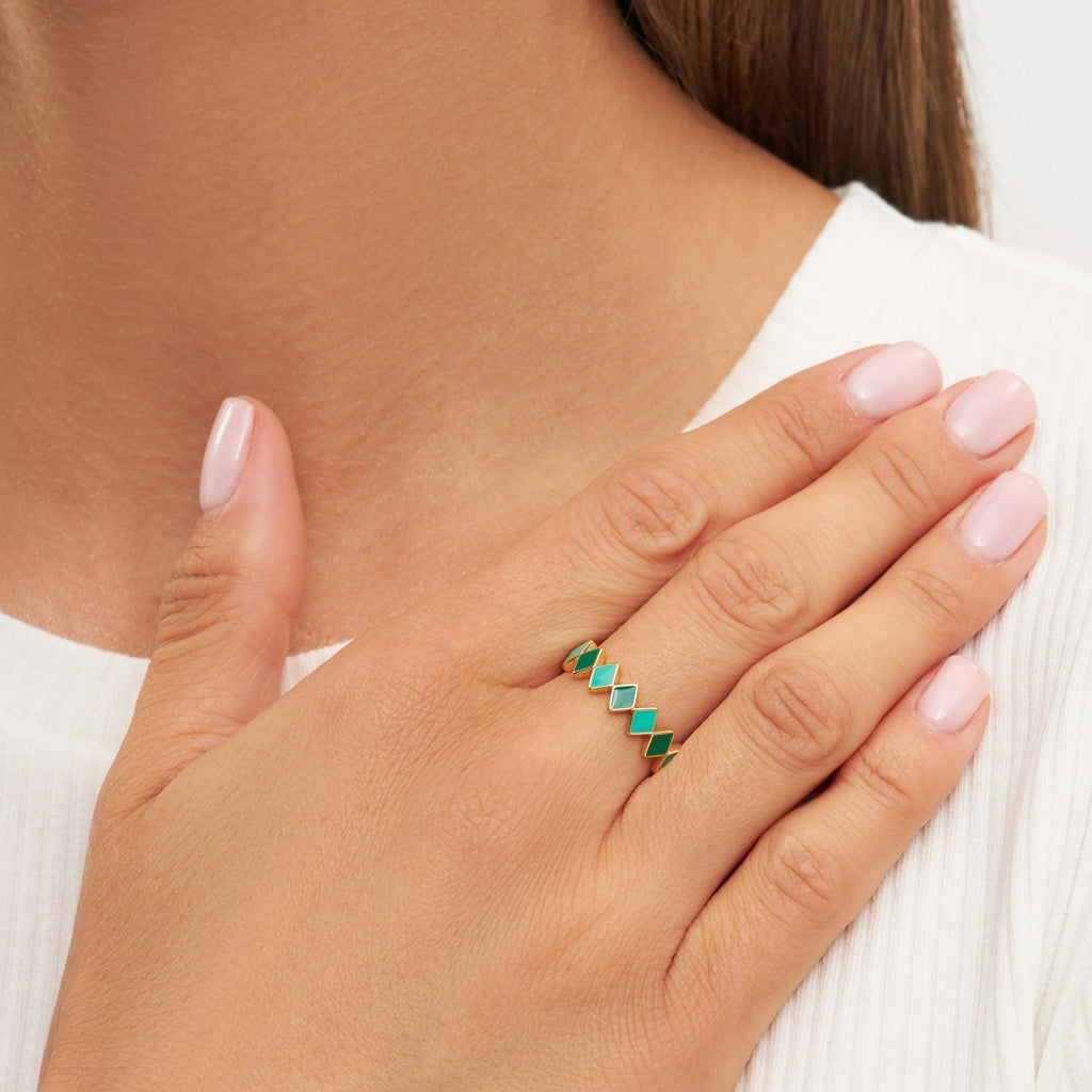 LULU Copenhagen Confetti Ring gold plated Rings Green