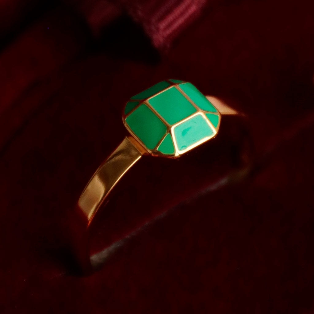 LULU Copenhagen Diamond Ring Large gold plated Rings Light Green