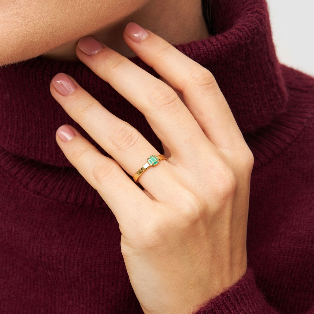 LULU Copenhagen Diamond Ring Small gold plated Rings Light Green