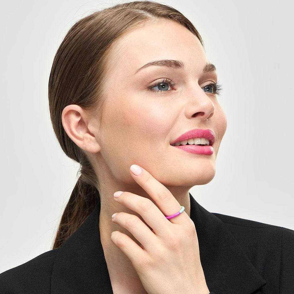 LULU Copenhagen Double Color Ring Rings Electric Fuchsia Pink/Mint