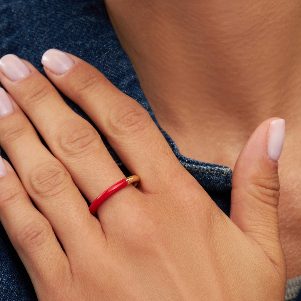 LULU Copenhagen Double Color Ring gold plated Rings Gold/Passion Red