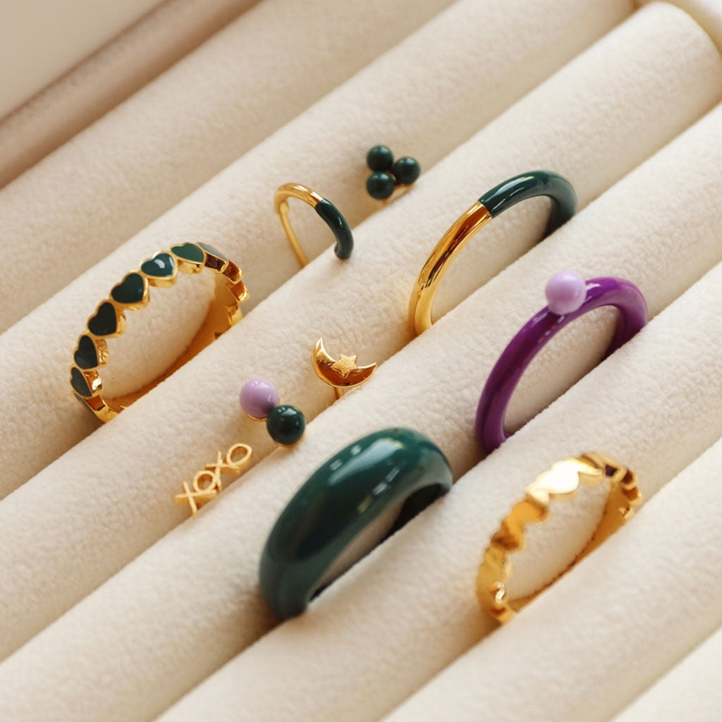 LULU Copenhagen Double Color Ring gold plated Rings North Sea Green