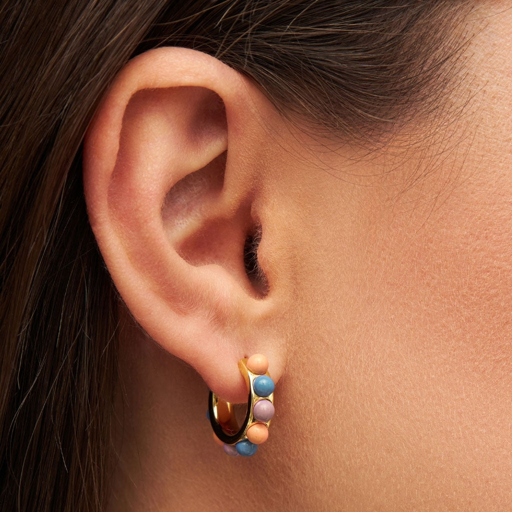 LULU Copenhagen Flower Hoops Color Pair gold plated Hoops Burnt Coral/Blue/Purple