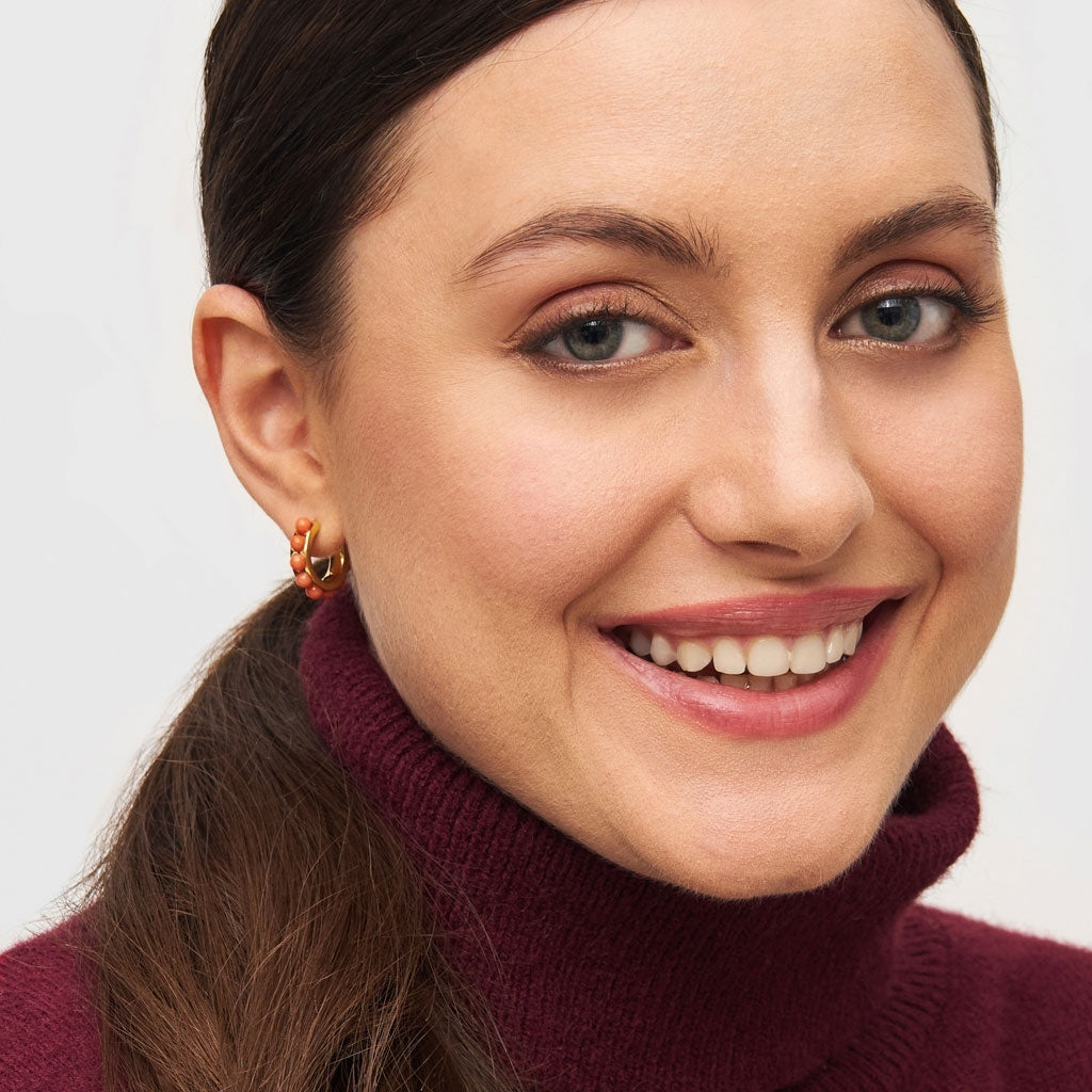 LULU Copenhagen Flower Hoops Stone Pair gold plated Hoops Coral