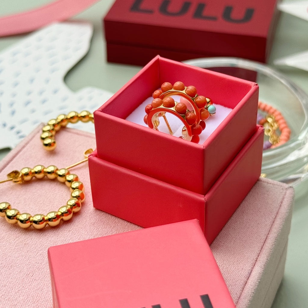 LULU Copenhagen Flower Hoops Stone Pair gold plated Hoops Coral