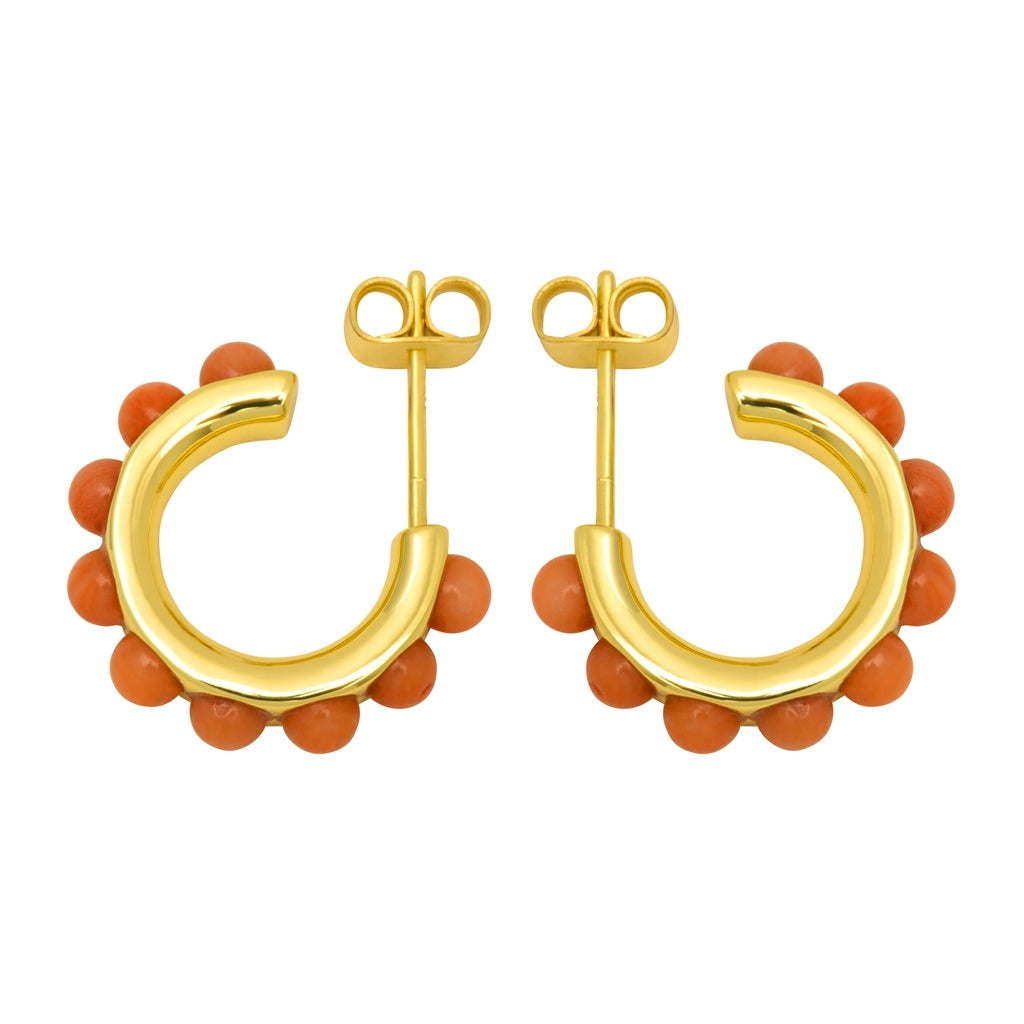 LULU Copenhagen Flower Hoops Stone Pair gold plated Hoops Coral
