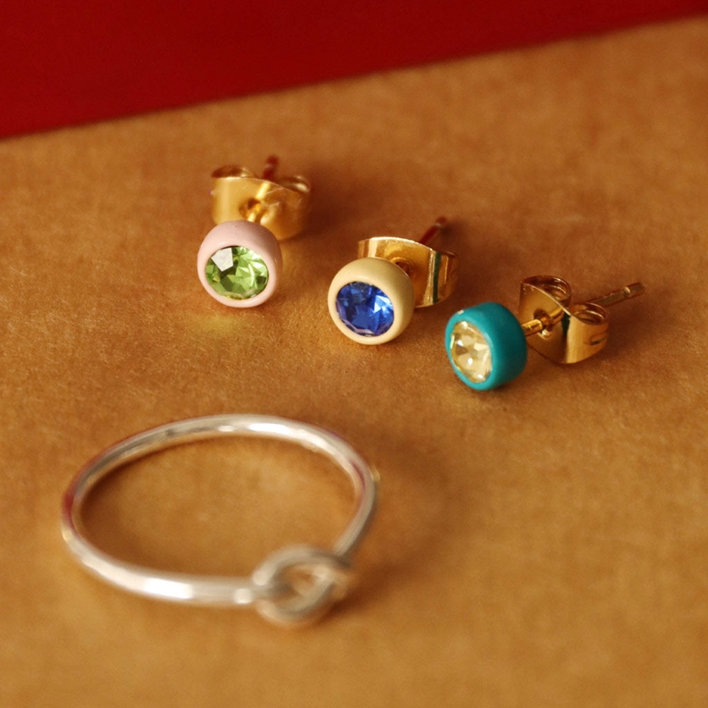 LULU Copenhagen Gala Crystal Round earring 1 pcs Ear stud, 1 pcs Olivine/Silk Light Pink