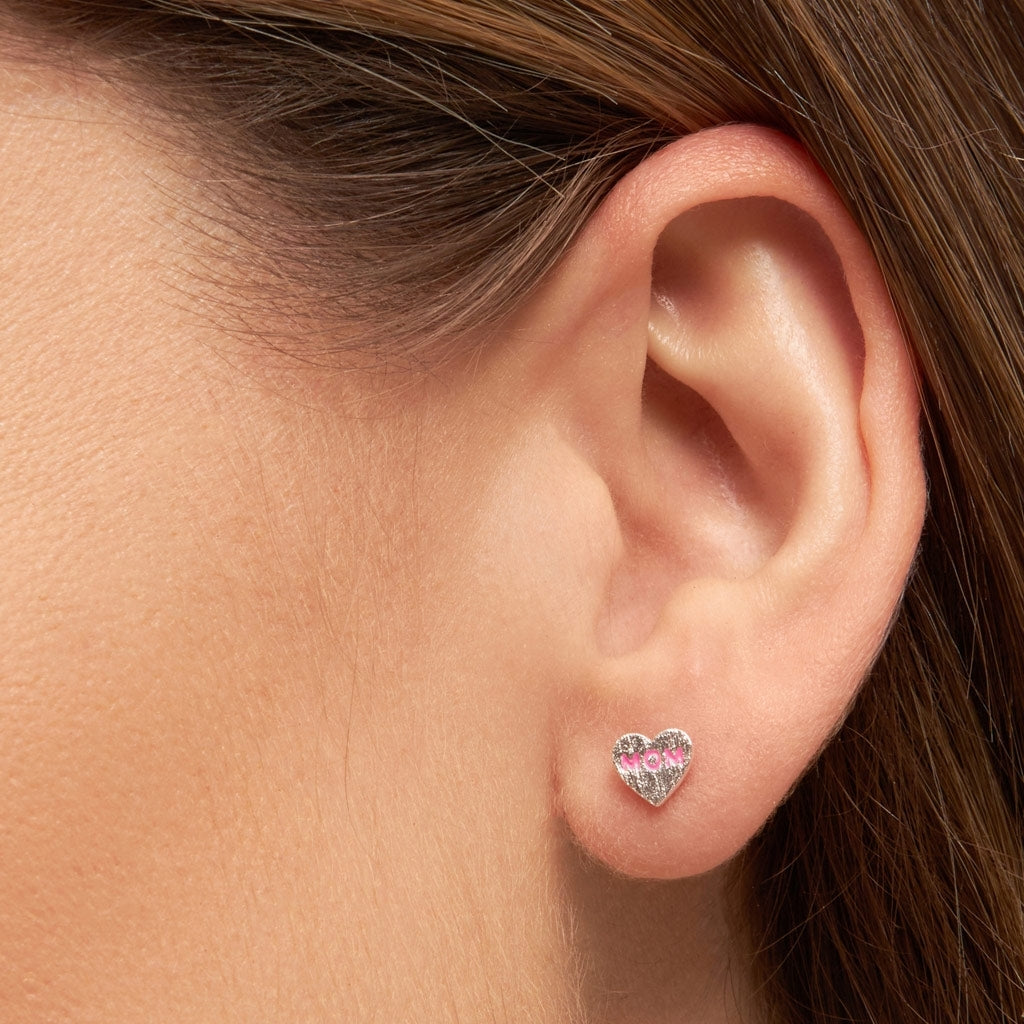 LULU Copenhagen Heart Mom earring 1 pcs silver plated Ear stud, 1 pcs Pink