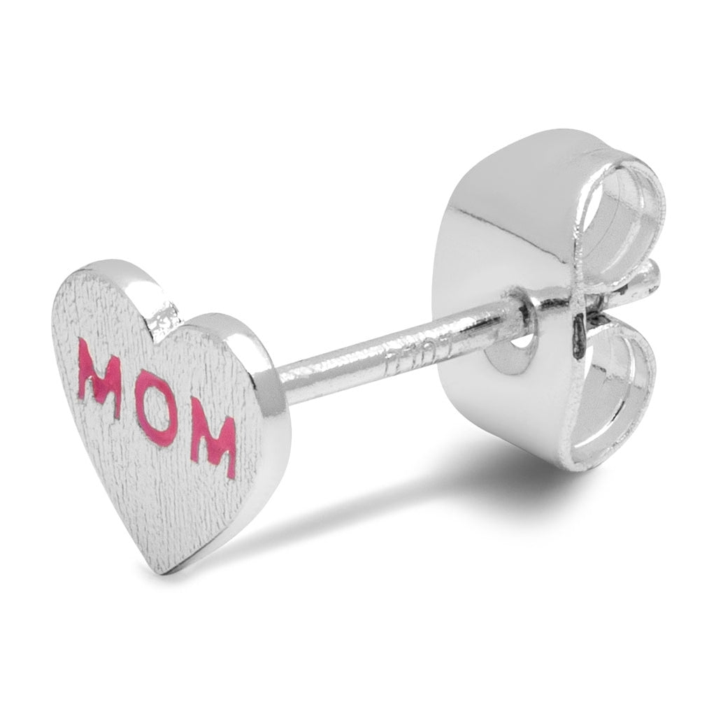 LULU Copenhagen Heart Mom earring 1 pcs silver plated Ear stud, 1 pcs Pink