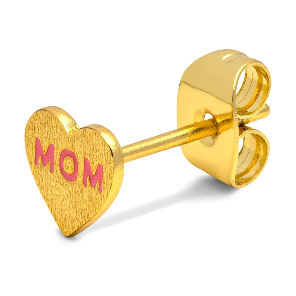 LULU Copenhagen Heart Mom earring 1 pcs gold plated Ear stud, 1 pcs Pink
