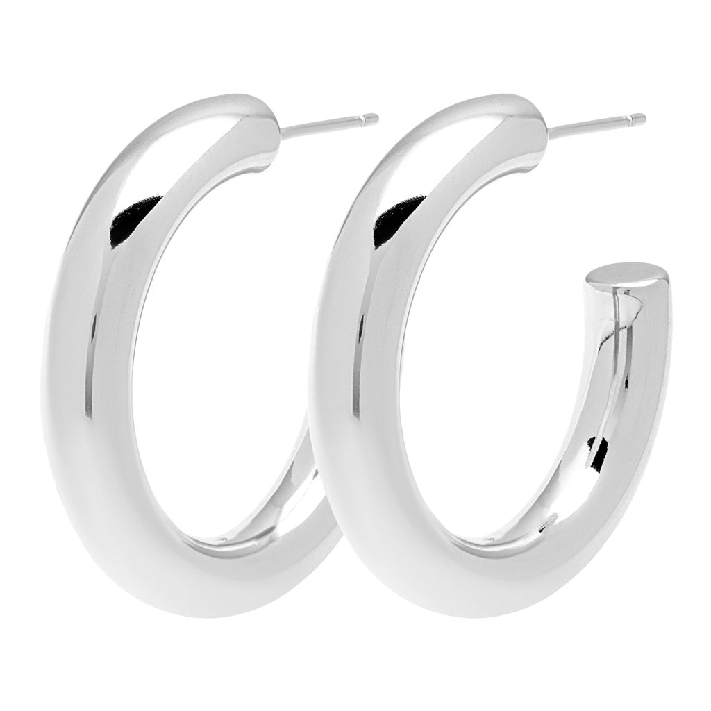 LULU Copenhagen Non Hoops Chunky Medium pair shiny Hoops Silver Plated