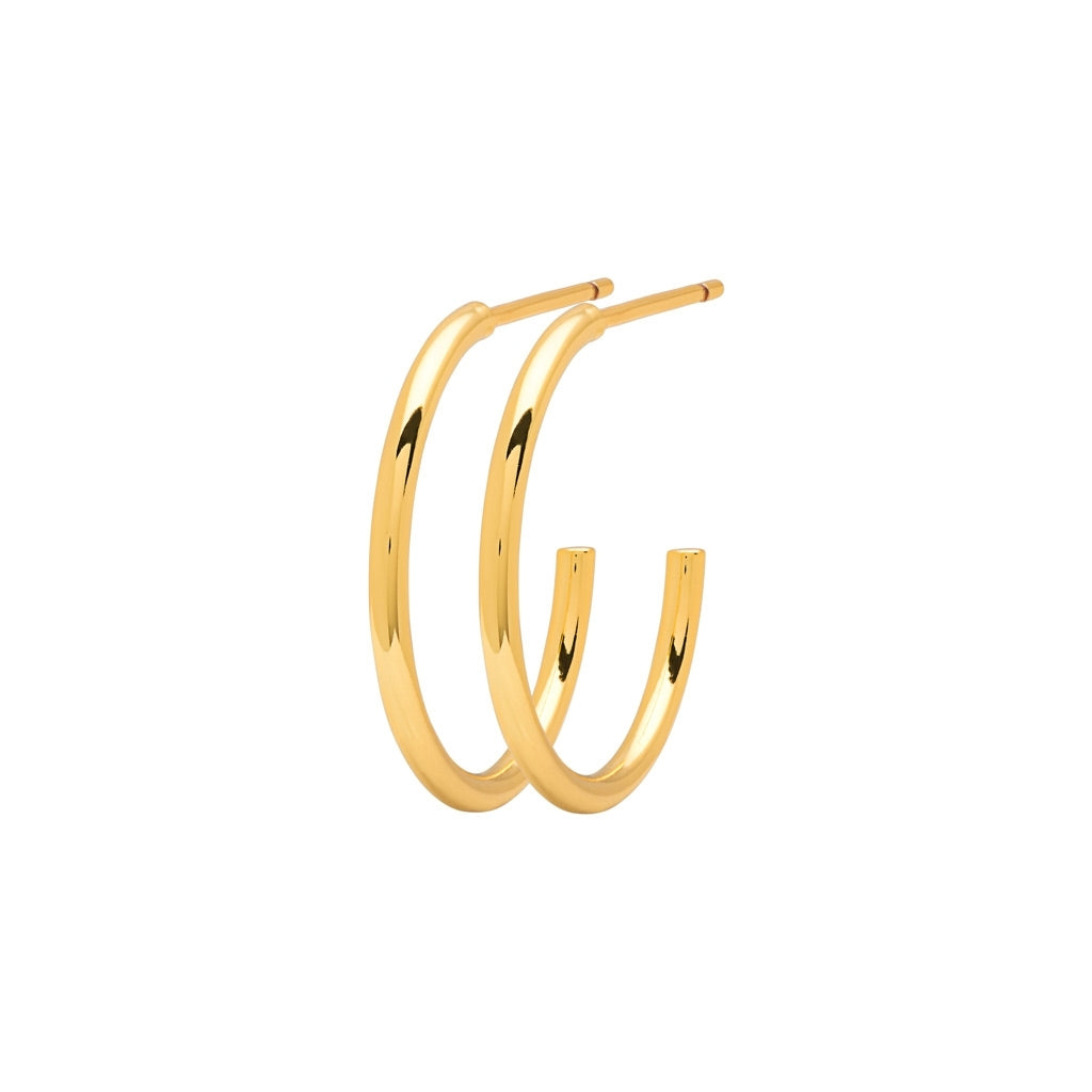 LULU Copenhagen Non Hoops Medium pair shiny Hoops Gold plated