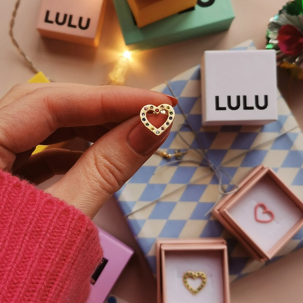 LULU Copenhagen OMG Heart earring 1 pcs silver plated Ear stud, 1 pcs Rainbow
