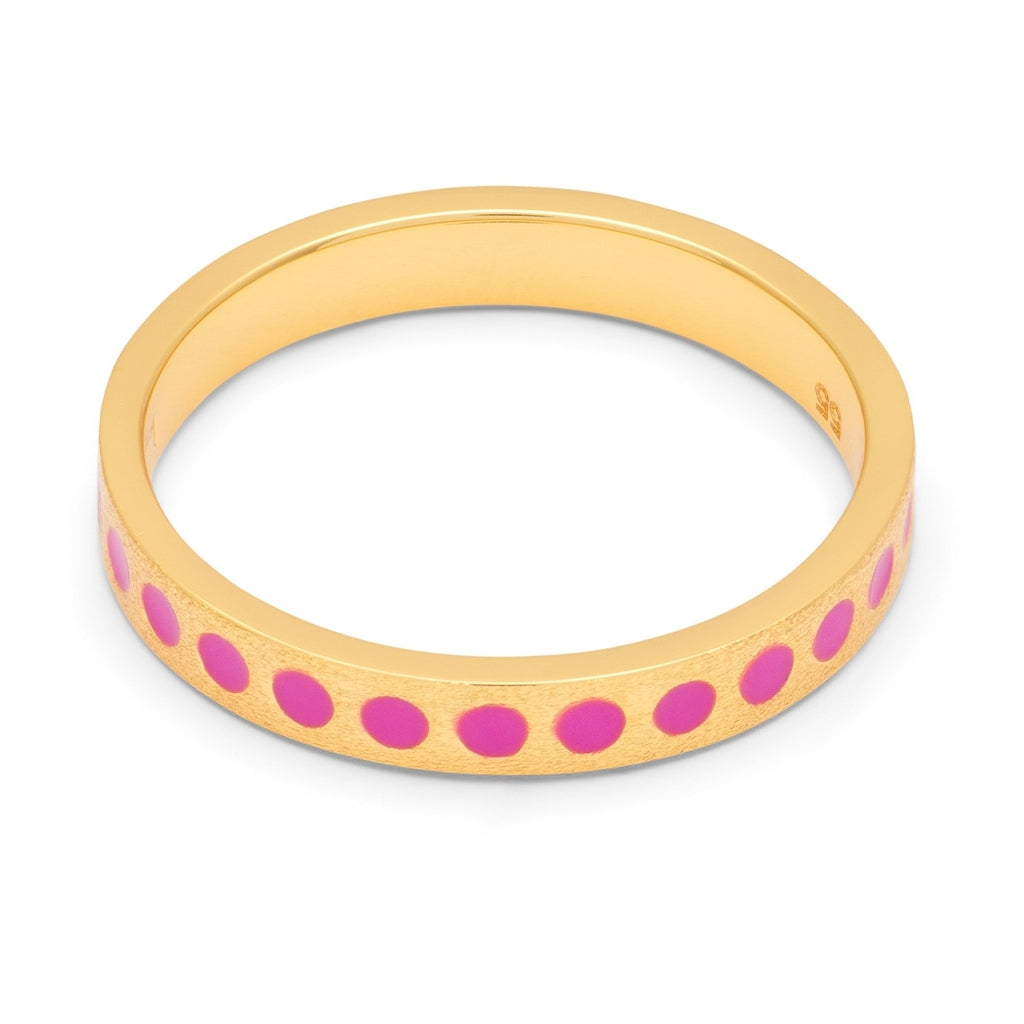 LULU Copenhagen Pattern Ring gold plated Rings Electric Fuchsia Pink